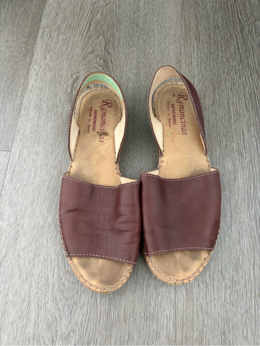 Made in Spain Brown Leather Espadrille‎ Slides